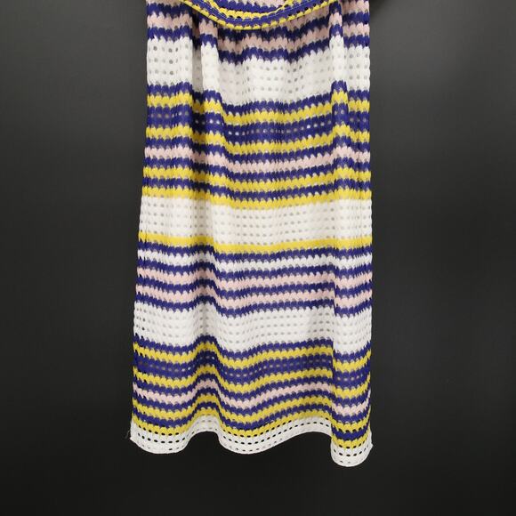 1.STATE Dress Purple White Yellow Striped Off Shoulder Knit Crochet Ruffle Mini - Picture 4 of 11